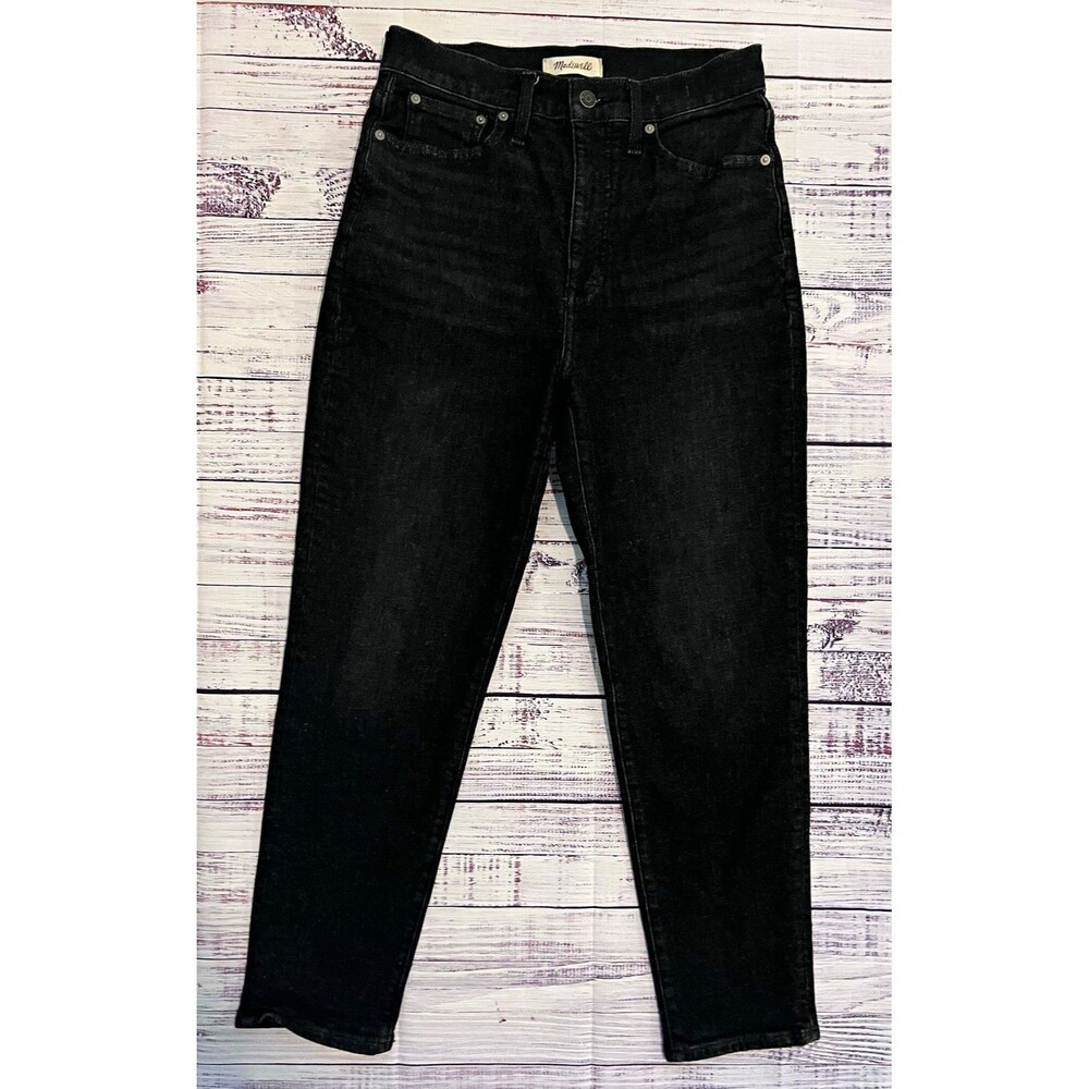 Madewell The Mom Jean High Rise Straight Leg Stretch Black Denim Jeans 28